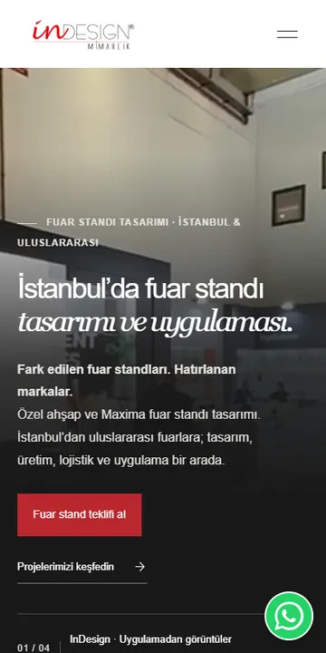 InDesign Mimarlık web sitesinin mobil görünümü