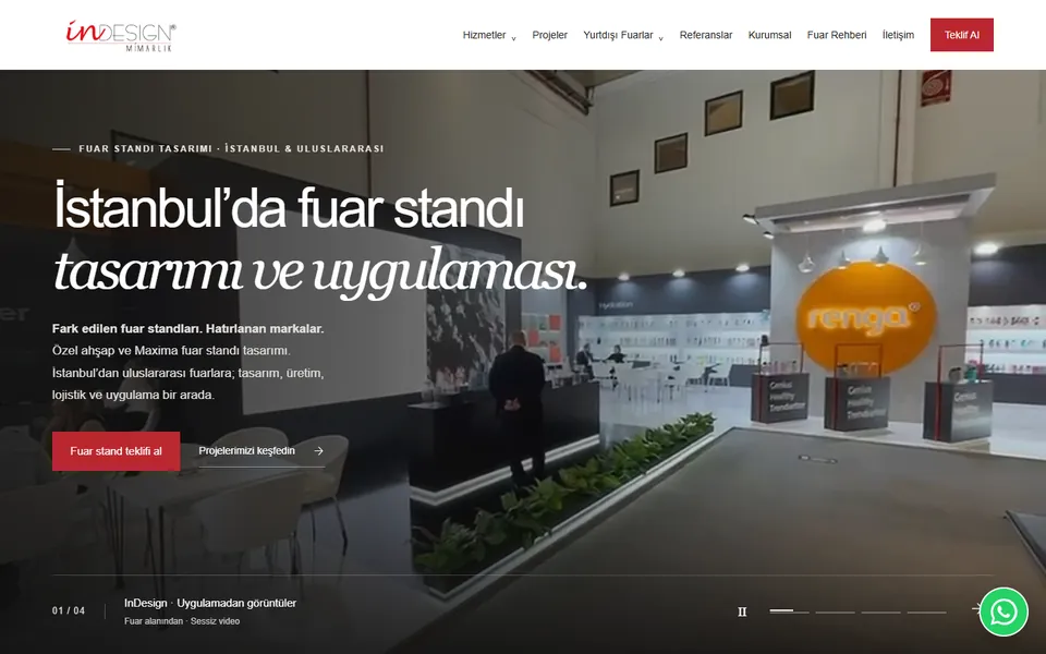 InDesign Mimarlık web sitesinin masaüstü görünümü