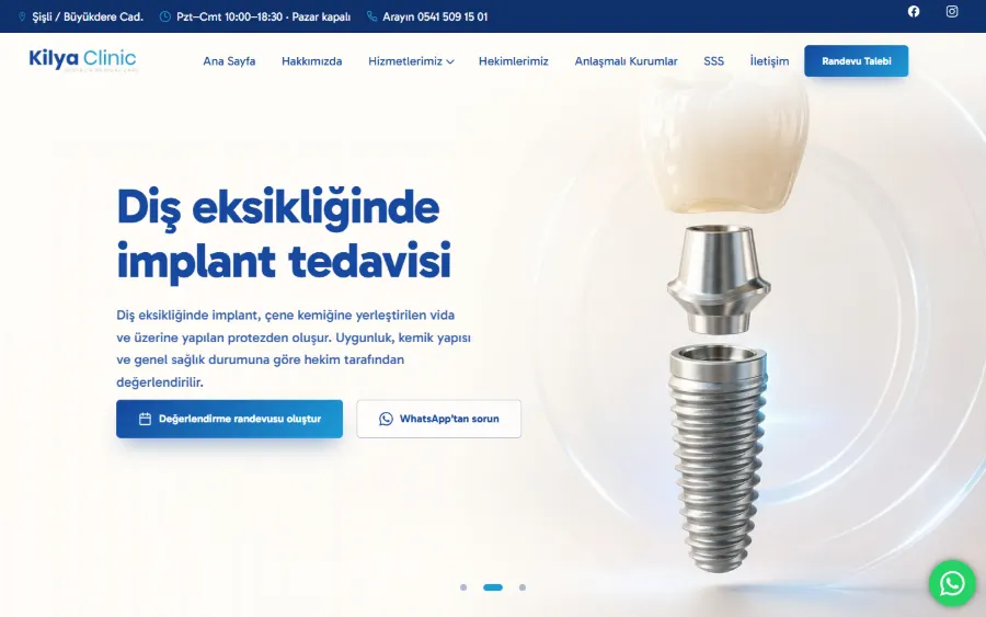 Kilya Clinic web sitesi masaüstü görünümü