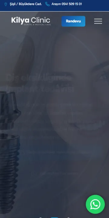 Kilya Clinic web sitesinin mobil görünümü