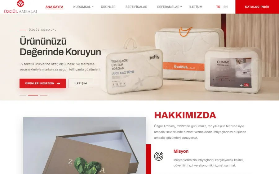 Özgül Ambalaj web sitesi masaüstü görünümü