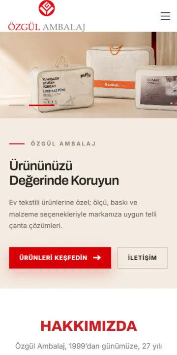 Özgül Ambalaj web sitesinin mobil görünümü