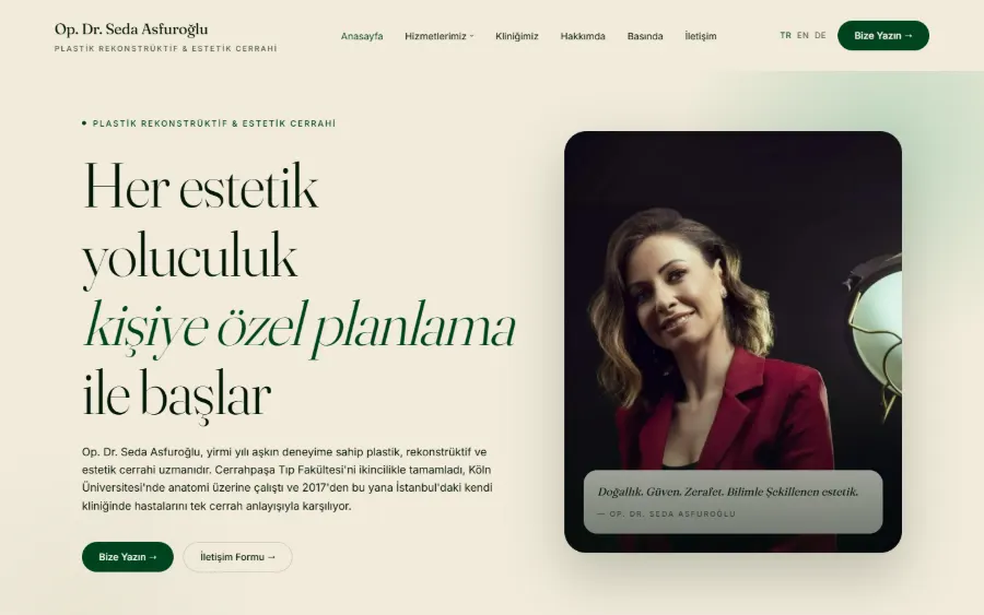 Op. Dr. Seda Asfuroğlu web sitesi masaüstü görünümü