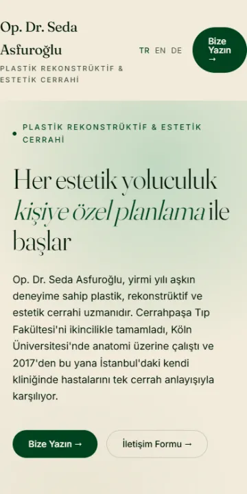 Op. Dr. Seda Asfuroğlu web sitesinin mobil görünümü