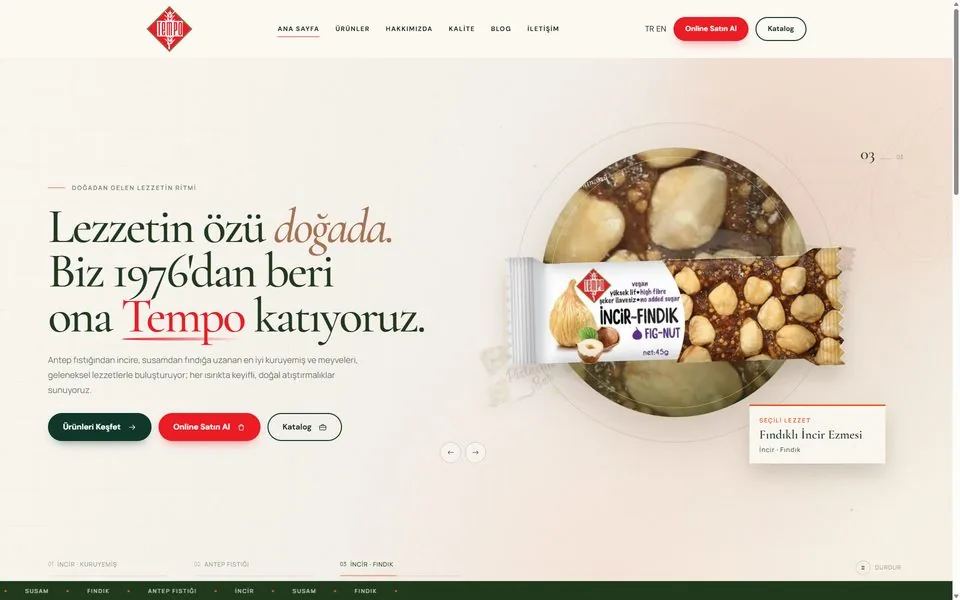 TempoCandy web sitesinin masaüstü görünümü