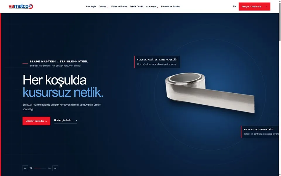 Vamatco web sitesi masaüstü görünümü