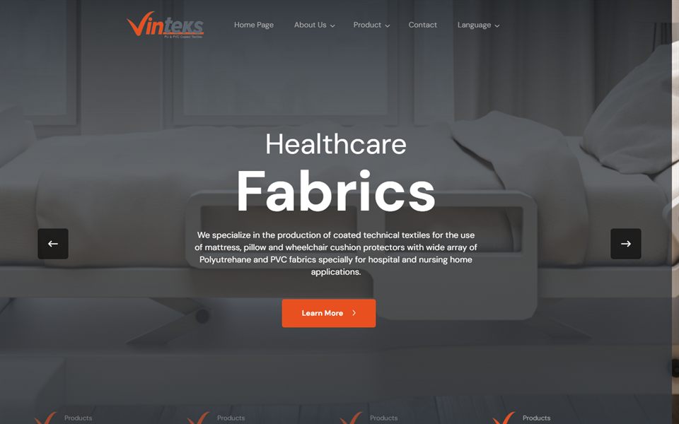 Vinteks web sitesi masaüstü görünümü