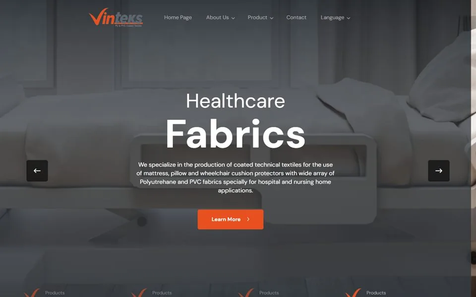 Vinteks web sitesi masaüstü görünümü